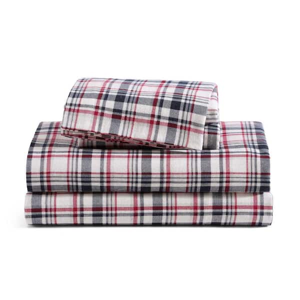 Glenbrook Plaid 4-Piece Navy Blue/Garnet Red Flannel King Sheet Set