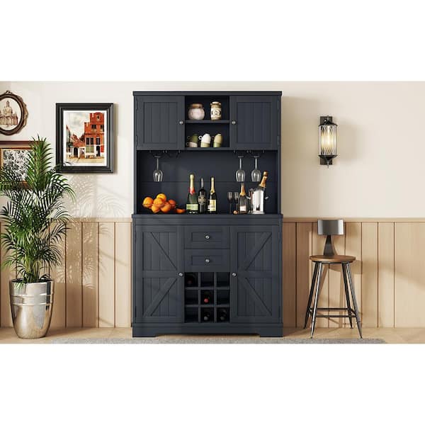 Boyel Living Dark Blue Coffee Bar Cabinet Kitchen Cabinet with