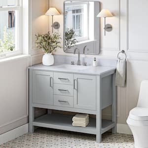 Bayhill 43 in. W x 22 in. D x 35.25 in. H Freestanding Bath Vanity in Grey with Carrara White Marble Top
