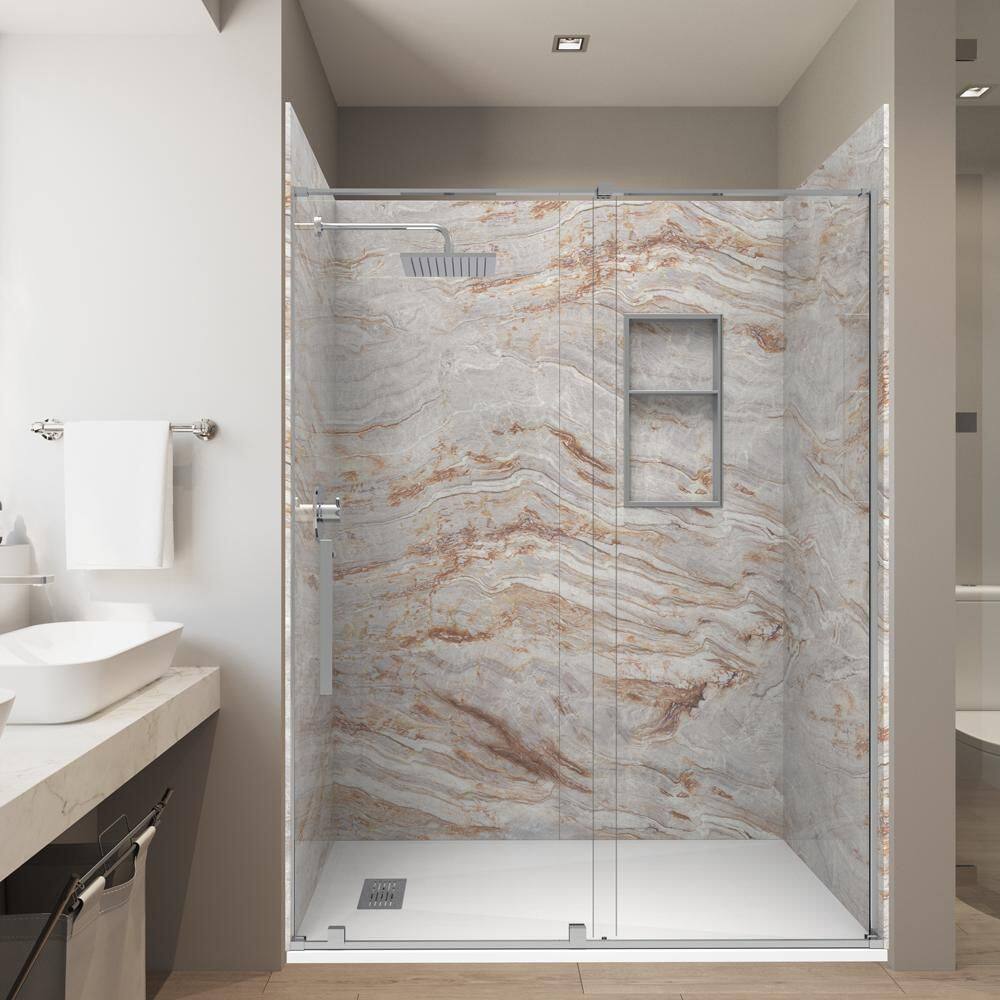 Naca. Brown 36 x 60 x 84 in. Combo Solid Composite Stone Alcove Shower Kit Matching Brushed Nickel Door, Niche and Drain price history on PriceWatchPro