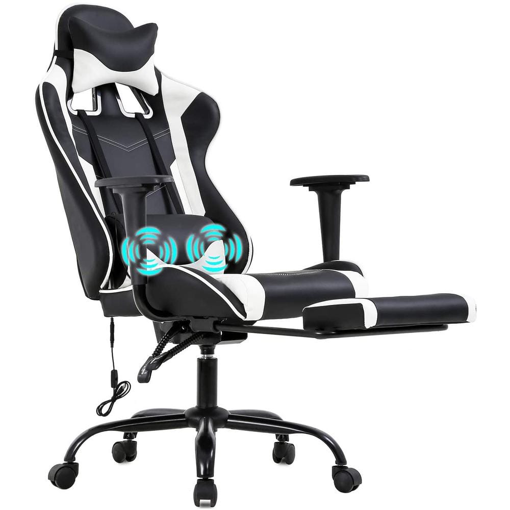 Clihome Black And White 360° Swivel Massage Gaming Chair For Home With 