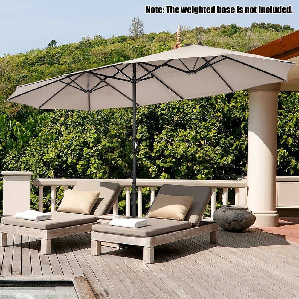 Beige 15FT Double-Sided Patio Umbrella with Metal Pole