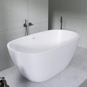 55 in. x 29.5 in. Acrylic Free Standing Soaking Flat Bottom Bathtub Freestanding Bathtub with Center Drain in White
