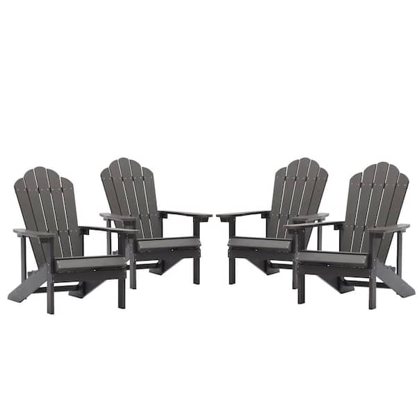 Kadehome Grey 4-Piece Outdoor Outdoor Patio Reclining Slat Polyethylene Plastic Adirondack Chair