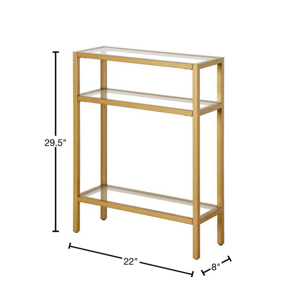 Compact Modern Industrial Brass & Glass Console Table with Storage