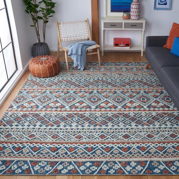 Aspen 7 ft. x 7 ft. Blue/Orange Geometric Western Square Area Rug