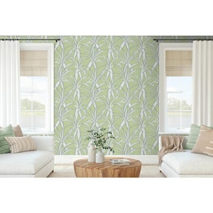 31.35 sq. ft. Spring Green Tossed Cradle Plant Vinyl Peel and Stick Wallpaper Roll