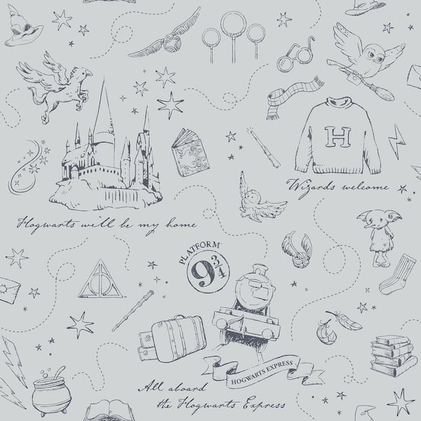 Grey Botanical Harry Potter Magical Moments Trail Peel and Stick Wallpaper Roll
