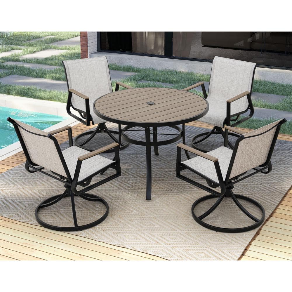 Pasadena Bronze 5-Piece Textilene Outdoor Dining Set with Large Round Table -  Grand Patio, 525.0890.000