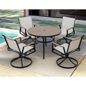 Pasadena Bronze 5-Piece Textilene Outdoor Dining Set with Large Round Table