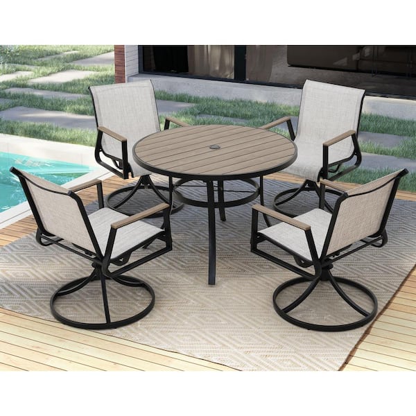 Grand Patio Pasadena Bronze 5-Piece Textilene Outdoor Dining Set with Large Round Table