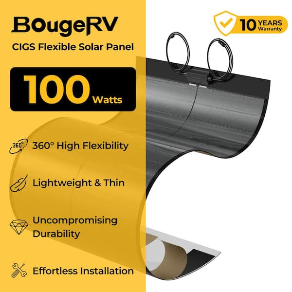 100-Watt Compact CIGS Thin-Film Flexible Solar Panel, The Most Flexible Solar Panel with Tape for Easy Installation