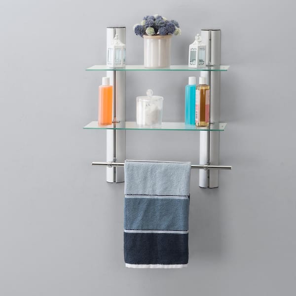 CELLPAK 2 Tier Bathroom Shelf with 5 Hooks Towel Bar