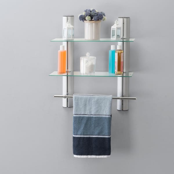 Bathroom Wall Shelf with Towel Bar Glass Bathroom Floating Shelves 2 Tier Shower  Storage Organizer Rack - China Towel Rack, Bathroom Glass Shelf