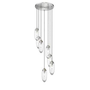 Arden 7-Light Brushed Nickel Shaded Round Chandelier with Clear Glass Shade with No Bulbs Included