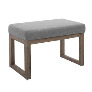 27 in. Wide Rectangle Ottoman Bench Grey Footstool, Linen Look Polyester Fabric for Living Room, Bedroom, Grey