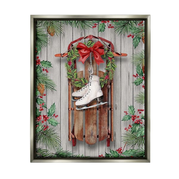 Stupell Industries Winter Ice Skates and Sled by Conrad Knutsen 1-Piece Floater Frame Graphic Print Nature Poster Art Print 21 in. x 17 in.