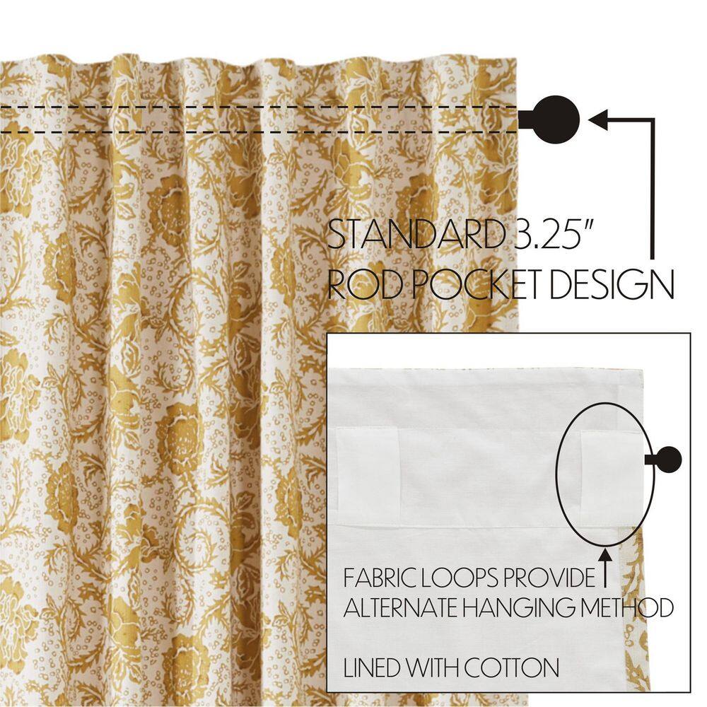 Elegant Dorset Gold Floral Cotton Curtain Pair, 84x40