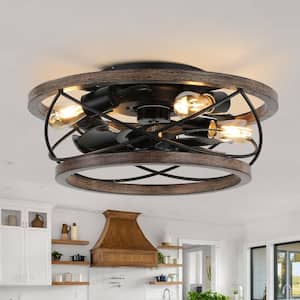Farmhouse 18 in. Indoor Drum Solid Wood Caged Ceiling Fan with Light and Remote