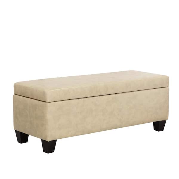 WESTINFURNITURE Medora Sand Faux Leather Lift-Top Storage Ottoman Bench