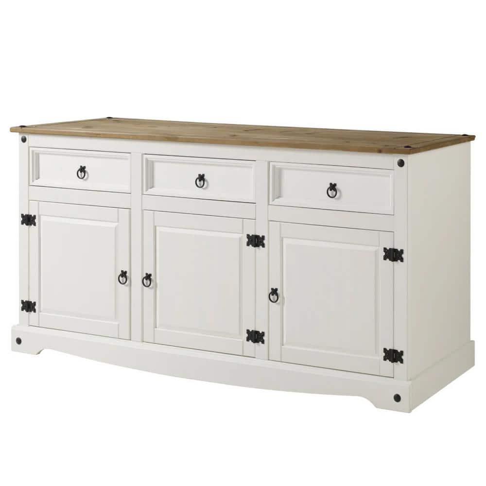 Cottage Series Distressed White Pine Wood Buffet Sideboard