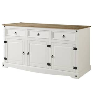 Cottage Series Distressed White Wood Pine 65.91 in. Buffet Sideboard with 3 drawers and 3 doors