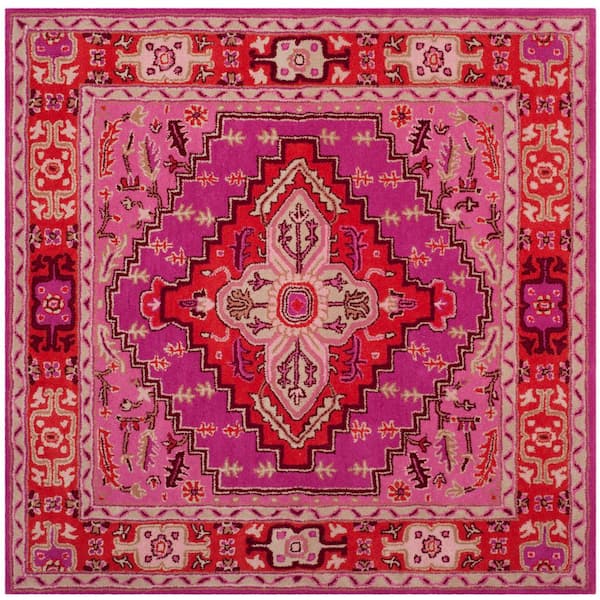 Bellagio 10 ft. x 10 ft. Square Red/Pink Border Floral Area Rug