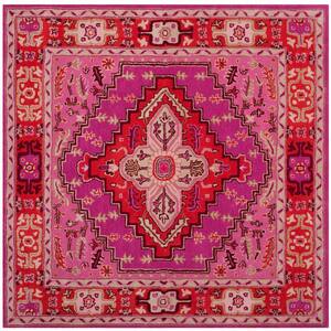 Bellagio Red/Pink 3 ft. x 3 ft. Border Floral Square Area Rug