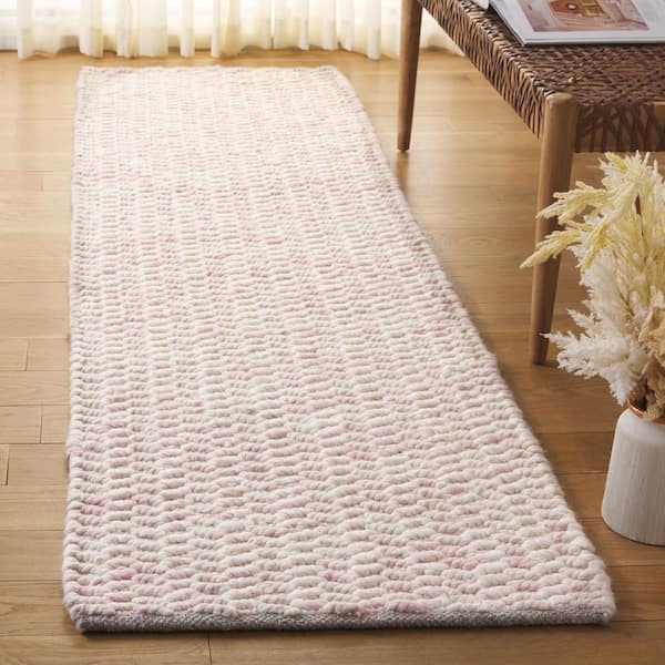 Natura 2 ft. x 8 ft. Ivory/Pink Distressed Geometric Runner Rug