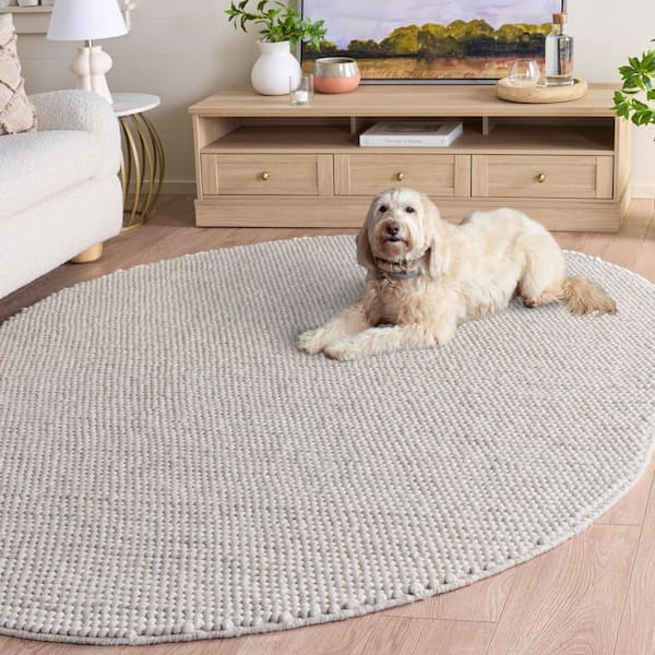 naptime ラウンドクッション OFFWHITE SAFAVIEH Natura 6 ft. x 9 ft. Oval Ivory Gradient Area Rug NAT620A