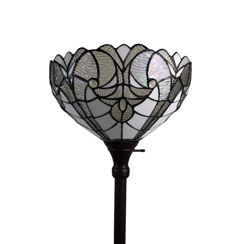 Elegant Tiffany-Style 72" White Stained Glass Torchiere Floor Lamp