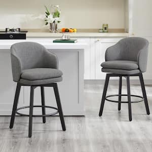 Zephyrine 26 in. Dark Grey Low Back Swivel Counter Height Bar Stool with Fabric Seat and Wood Frame (Set of 2)