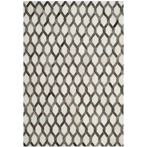 SAFAVIEH Studio Leather Ivory Grey 4 ft. x 6 ft. Abstract Geometric Area Rug STL666A4 The