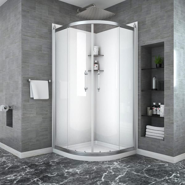 JimsMaison 36 in. W x 75 in. H Sliding Semi-Frameless Corner Shower Enclosure in Chrome
