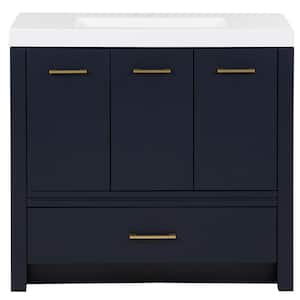 Hertford 37 in. W x 19 in. D x 34 in. H Single Sink Freestanding Bath Vanity in Deep Blue with White Cultured Marble Top