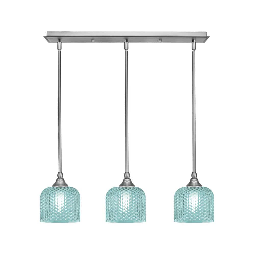 Livingston 100-Watt 3-Light Nickel Shaded Pendant Light with 6 in. Turquois