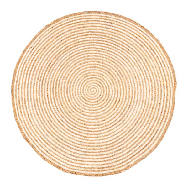 SUPERIOR Braided Ivory 10 ft. Round Transitional Reversible Jute Area Rug