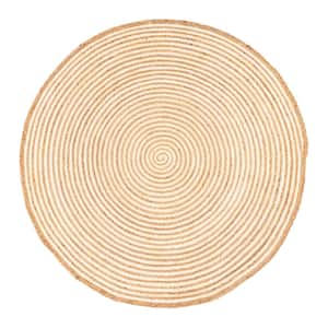 Braided Ivory 4 ft. Round Transitional Reversible Jute Area Rug