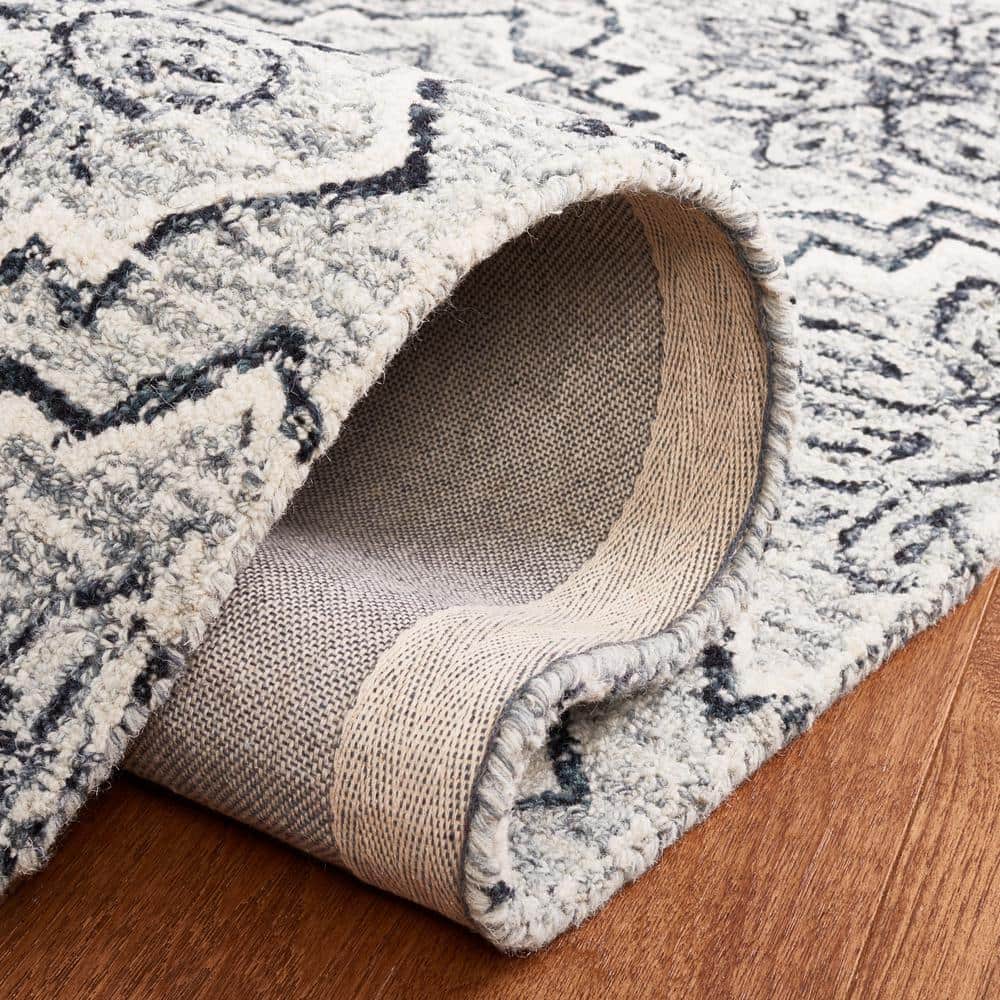 Handmade Dark Blue and Gray Wool 8' x 10' Abstract Area Rug