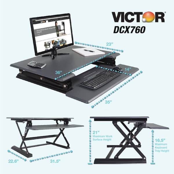 Victor Technology 36 in. H Gray and Black Adjustable Standing Desk