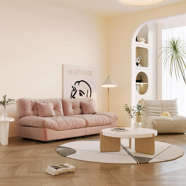 J&E Home 89 in. Velvet 3-Seats Loveseats in Coral Pink JE-C122P-C