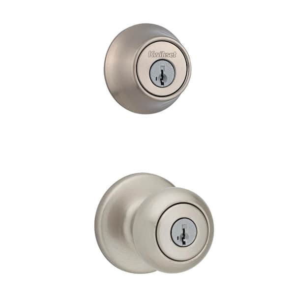 Photo 1 of Cove Satin Nickel Entry Door Knob and Single Cylinder Deadbolt Combo Pack Featuring SmartKey and Microban
