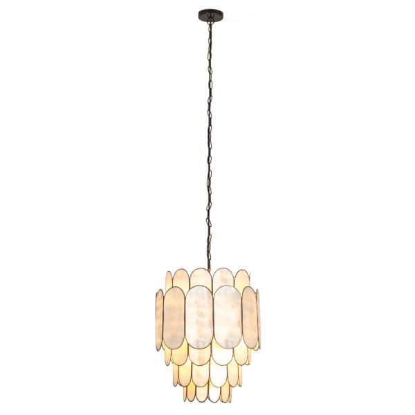 Black Metal and Capiz Shell Tiered Chandelier, 16" Diameter