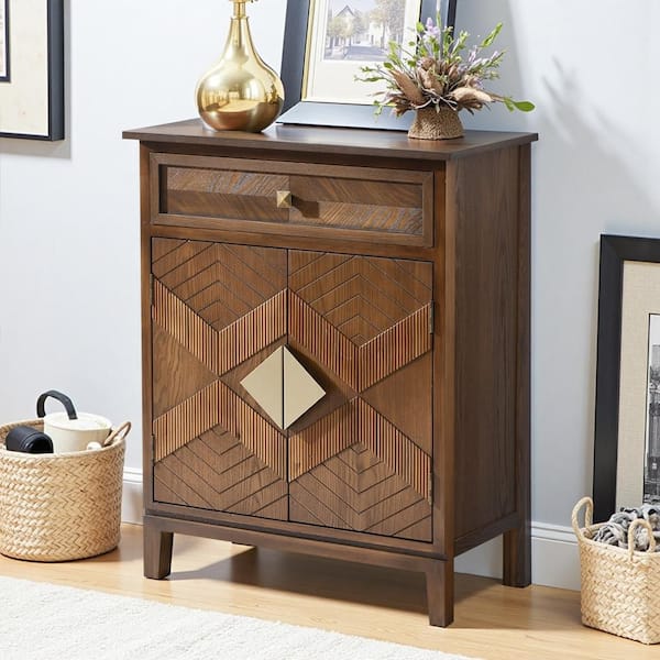 Ahokua Retro Brown 1-Drawer 14 in. W Dresser with 2-Doors