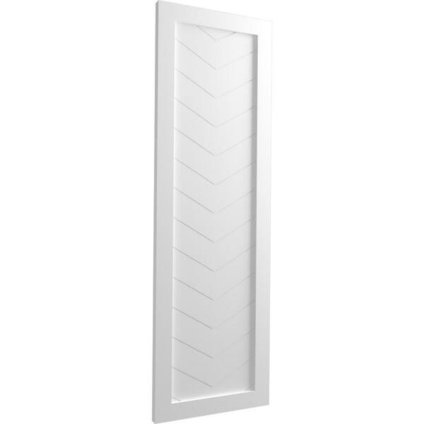 Ekena Millwork 12 inchw x 48 inchh True Fit PVC Two Panel Chevron Modern Style Fixed Mount Shutters, Hailstorm Gray (Per Pair - Hardware Not Included)