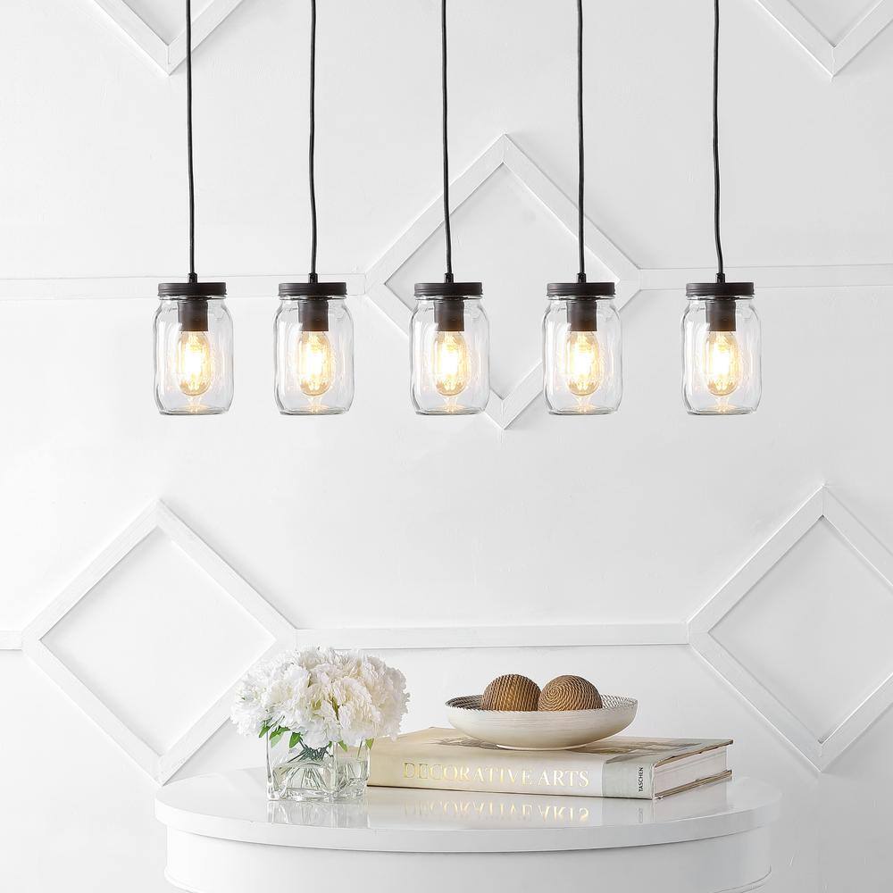 Gaines 33.25" Oil-Rubbed Bronze 5-Light Mason Jar LED Pendant