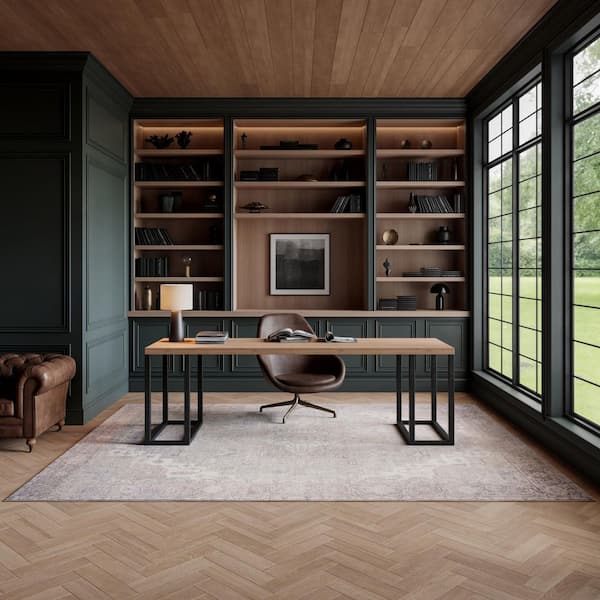 Vintage Washables Light Blue 8 ft. x 10 ft. Center Medallion Traditional Area Rug