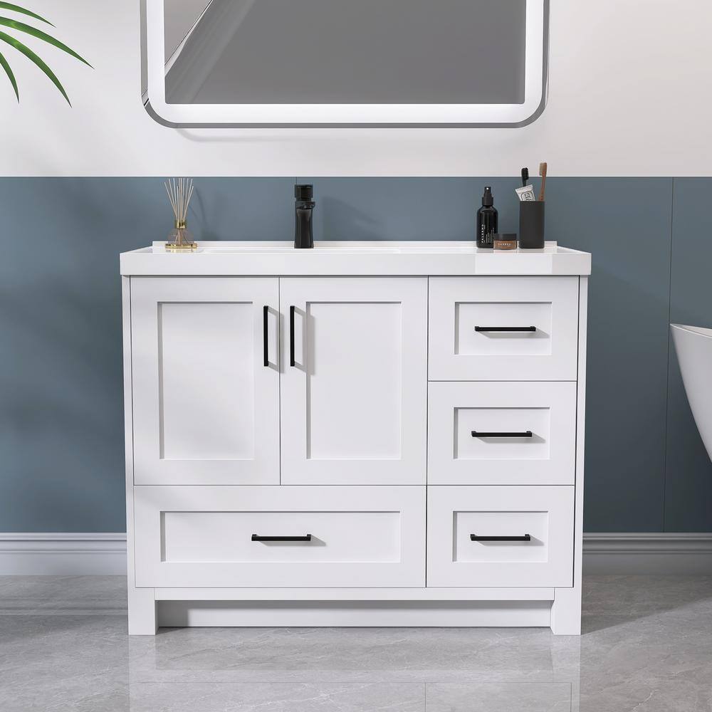 Zeafive 42 in. Solid Wood Left Single Sink Freestanding Bath