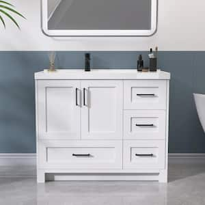 42 in. W x 22 in. D x 35 in. H Single Sink Freestanding Bath Vanity in White with White Solid Stone Resin Vanity Top