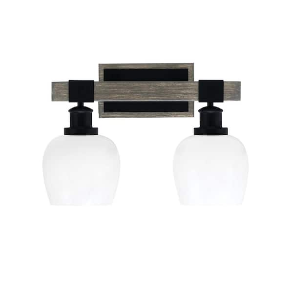 Unbranded Richmond 16.25 in. 2-Light Vanity Light Black/Painted Wood-Look Metal w/6 in. White Marble Glass Shade No Bulbs Included